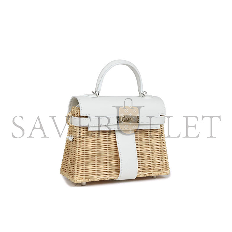 HERMÈS MASTER MINI PICNIC KELLY 20 WHITE SWIFT PALLADIUM HARDWARE (20*14*8cm)